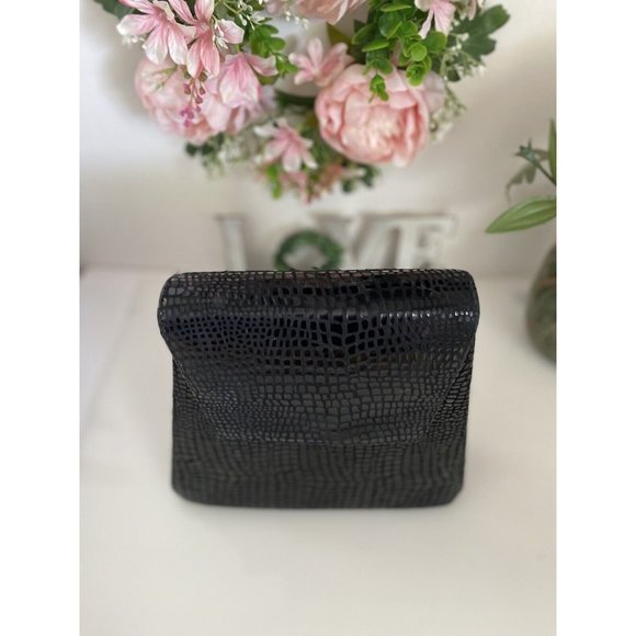 Vintage Costa Blanca Reptile Print Leather Clutch‎ Bag Black Crossbody Metal EUC - Picture 7 of 12